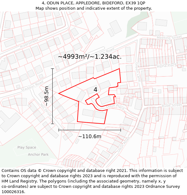 4, ODUN PLACE, APPLEDORE, BIDEFORD, EX39 1QP: Plot and title map