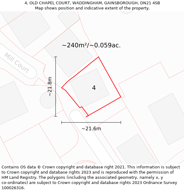 4, OLD CHAPEL COURT, WADDINGHAM, GAINSBOROUGH, DN21 4SB: Plot and title map