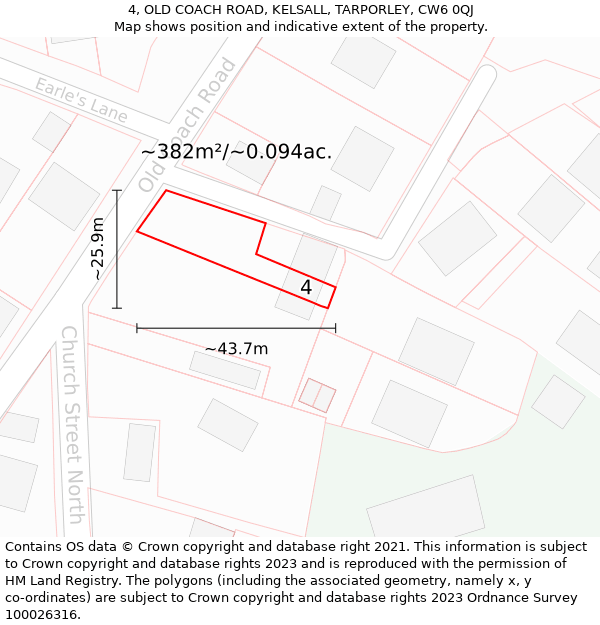 4, OLD COACH ROAD, KELSALL, TARPORLEY, CW6 0QJ: Plot and title map