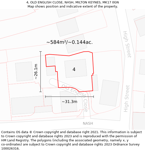 4, OLD ENGLISH CLOSE, NASH, MILTON KEYNES, MK17 0GN: Plot and title map