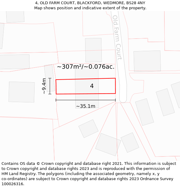 4, OLD FARM COURT, BLACKFORD, WEDMORE, BS28 4NY: Plot and title map