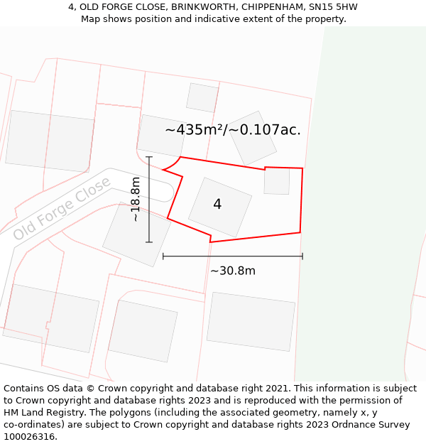 4, OLD FORGE CLOSE, BRINKWORTH, CHIPPENHAM, SN15 5HW: Plot and title map