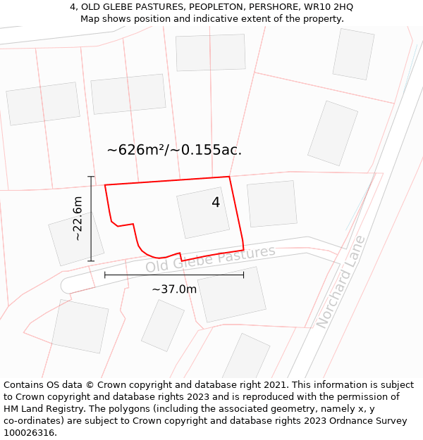 4, OLD GLEBE PASTURES, PEOPLETON, PERSHORE, WR10 2HQ: Plot and title map