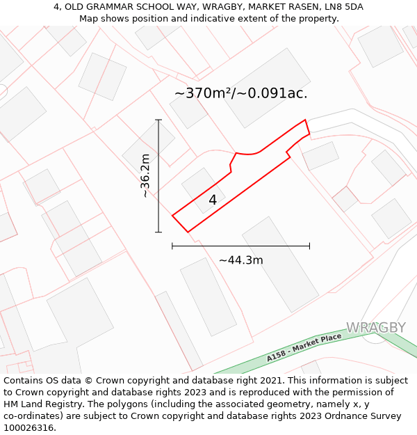 4, OLD GRAMMAR SCHOOL WAY, WRAGBY, MARKET RASEN, LN8 5DA: Plot and title map