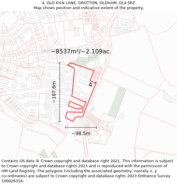 4, OLD KILN LANE, GROTTON, OLDHAM, OL4 5RZ: Plot and title map