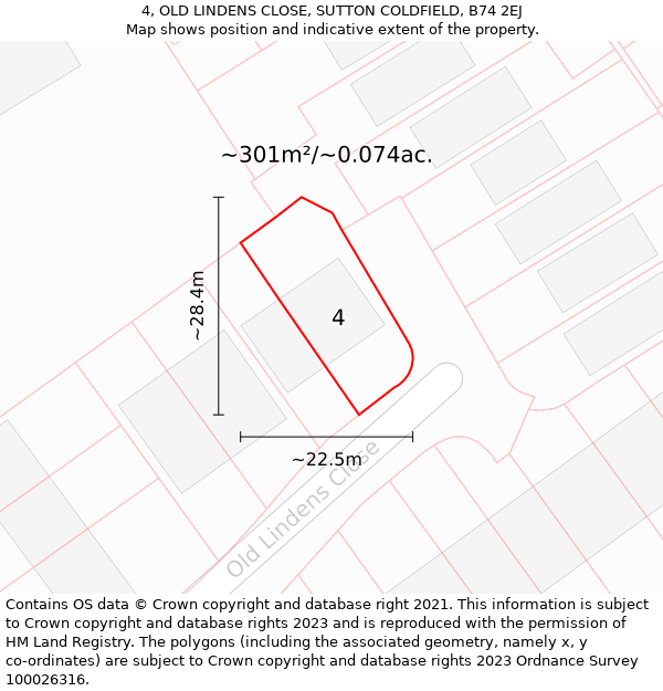 4, OLD LINDENS CLOSE, SUTTON COLDFIELD, B74 2EJ: Plot and title map