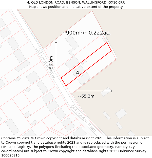 4, OLD LONDON ROAD, BENSON, WALLINGFORD, OX10 6RR: Plot and title map