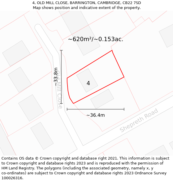 4, OLD MILL CLOSE, BARRINGTON, CAMBRIDGE, CB22 7SD: Plot and title map