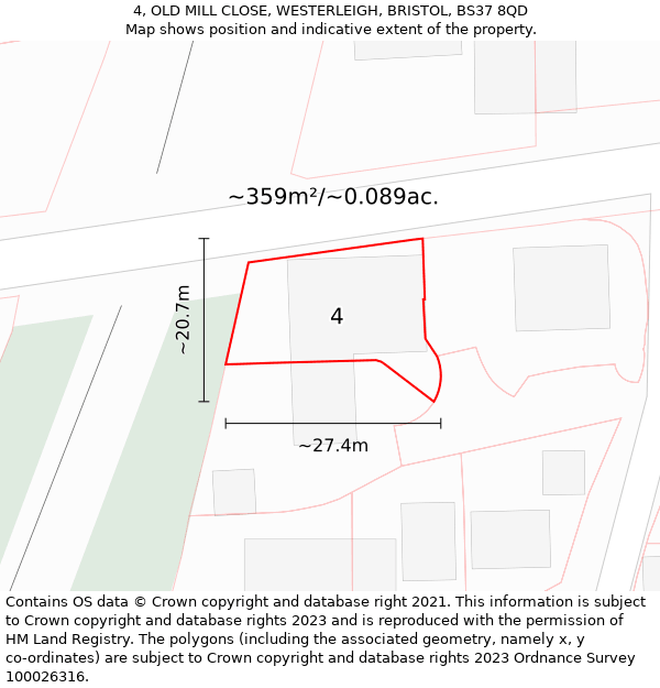 4, OLD MILL CLOSE, WESTERLEIGH, BRISTOL, BS37 8QD: Plot and title map