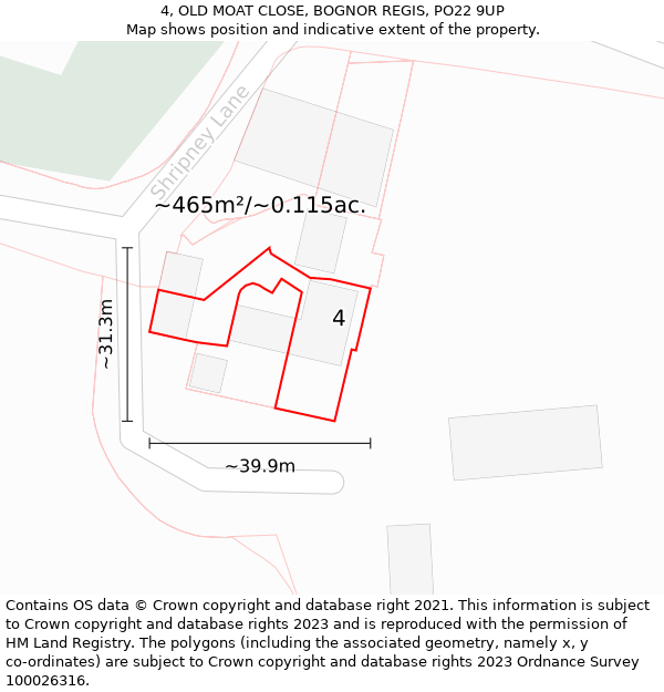 4, OLD MOAT CLOSE, BOGNOR REGIS, PO22 9UP: Plot and title map