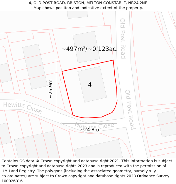 4, OLD POST ROAD, BRISTON, MELTON CONSTABLE, NR24 2NB: Plot and title map