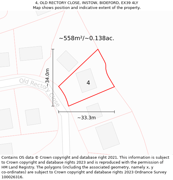 4, OLD RECTORY CLOSE, INSTOW, BIDEFORD, EX39 4LY: Plot and title map