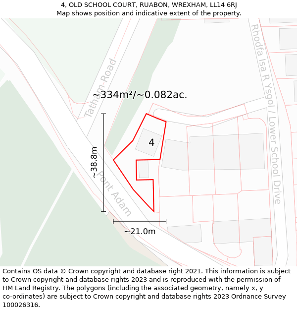 4, OLD SCHOOL COURT, RUABON, WREXHAM, LL14 6RJ: Plot and title map