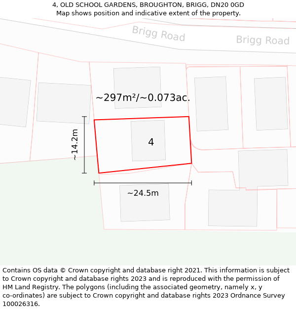 4, OLD SCHOOL GARDENS, BROUGHTON, BRIGG, DN20 0GD: Plot and title map