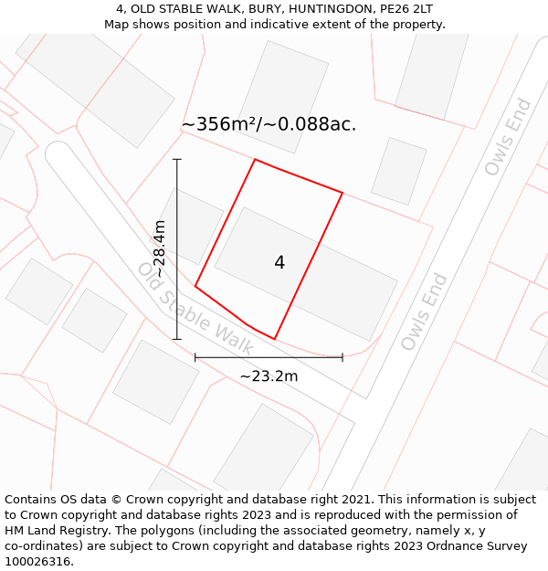 4, OLD STABLE WALK, BURY, HUNTINGDON, PE26 2LT: Plot and title map