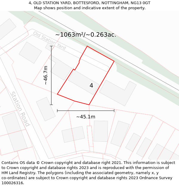 4, OLD STATION YARD, BOTTESFORD, NOTTINGHAM, NG13 0GT: Plot and title map