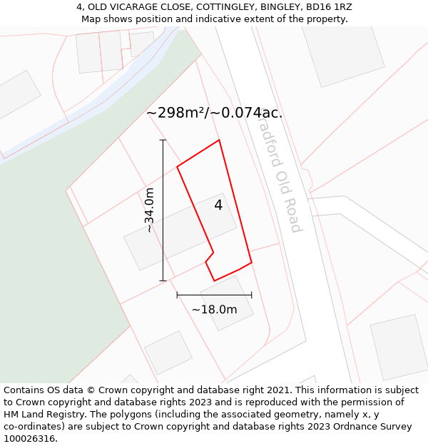 4, OLD VICARAGE CLOSE, COTTINGLEY, BINGLEY, BD16 1RZ: Plot and title map