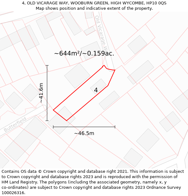 4, OLD VICARAGE WAY, WOOBURN GREEN, HIGH WYCOMBE, HP10 0QS: Plot and title map