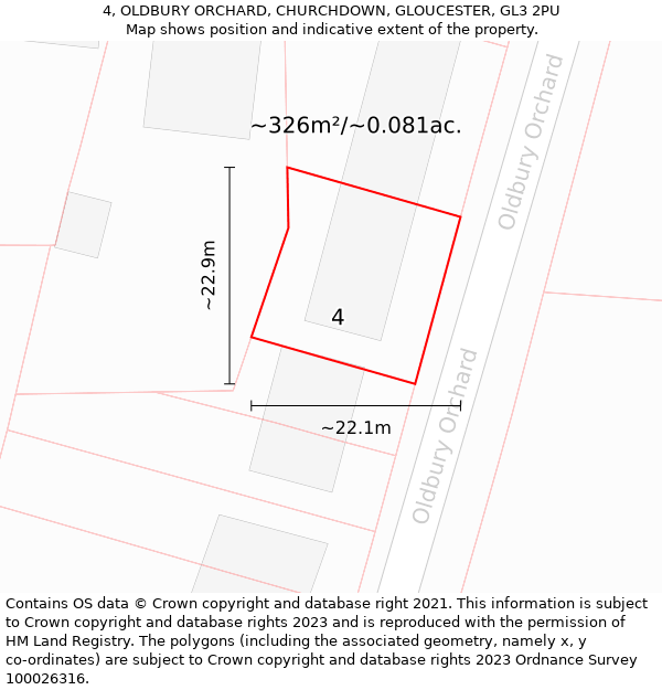 4, OLDBURY ORCHARD, CHURCHDOWN, GLOUCESTER, GL3 2PU: Plot and title map