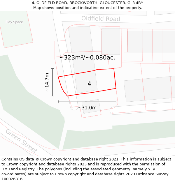 4, OLDFIELD ROAD, BROCKWORTH, GLOUCESTER, GL3 4RY: Plot and title map