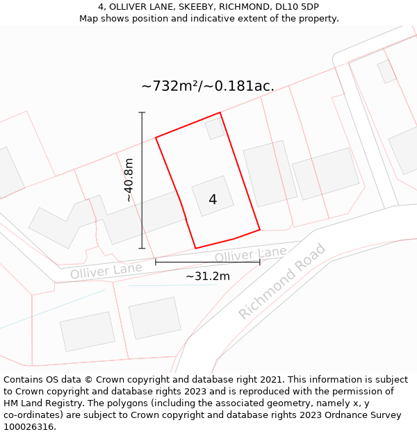 4, OLLIVER LANE, SKEEBY, RICHMOND, DL10 5DP: Plot and title map