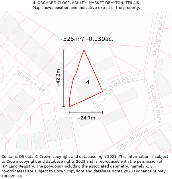 4, ORCHARD CLOSE, ASHLEY, MARKET DRAYTON, TF9 4JS: Plot and title map