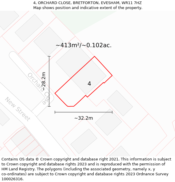 4, ORCHARD CLOSE, BRETFORTON, EVESHAM, WR11 7HZ: Plot and title map