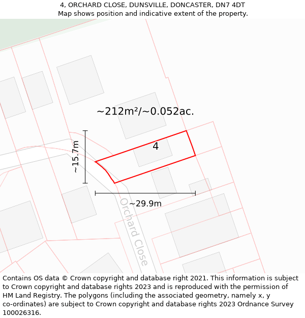 4, ORCHARD CLOSE, DUNSVILLE, DONCASTER, DN7 4DT: Plot and title map