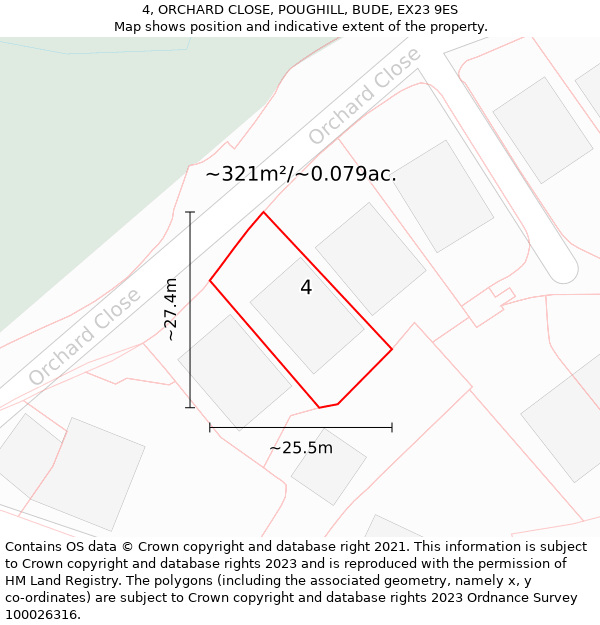 4, ORCHARD CLOSE, POUGHILL, BUDE, EX23 9ES: Plot and title map