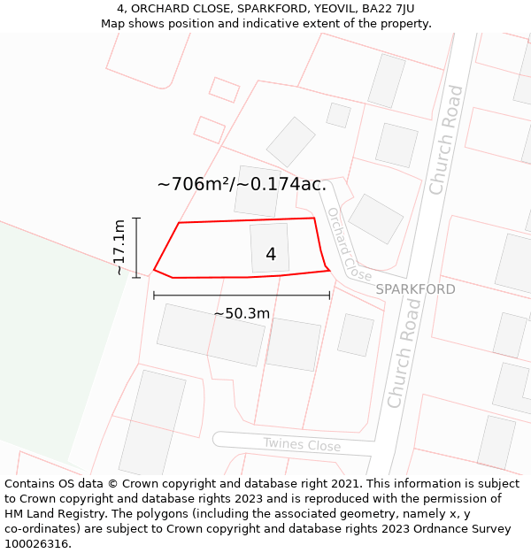 4, ORCHARD CLOSE, SPARKFORD, YEOVIL, BA22 7JU: Plot and title map