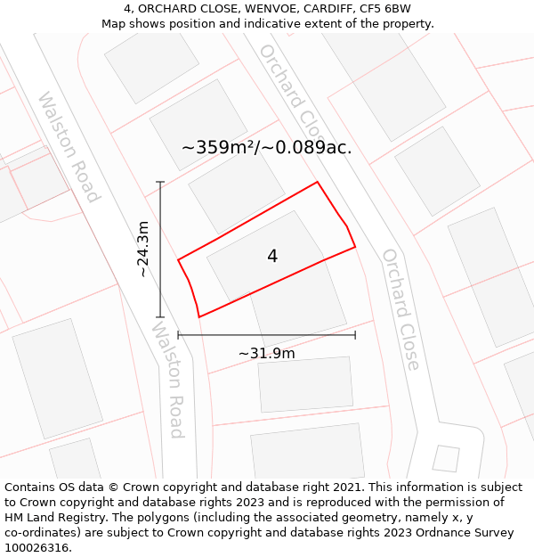 4, ORCHARD CLOSE, WENVOE, CARDIFF, CF5 6BW: Plot and title map