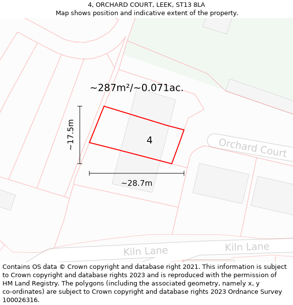 4, ORCHARD COURT, LEEK, ST13 8LA: Plot and title map