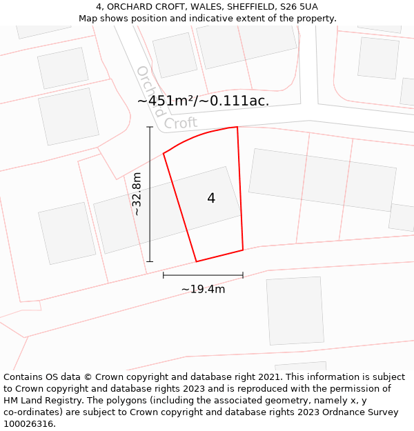 4, ORCHARD CROFT, WALES, SHEFFIELD, S26 5UA: Plot and title map