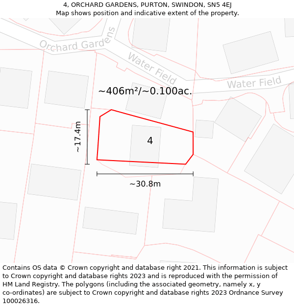 4, ORCHARD GARDENS, PURTON, SWINDON, SN5 4EJ: Plot and title map