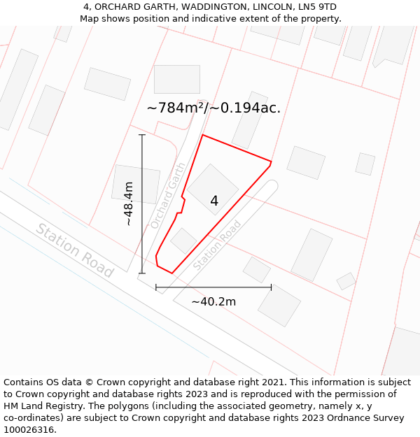 4, ORCHARD GARTH, WADDINGTON, LINCOLN, LN5 9TD: Plot and title map