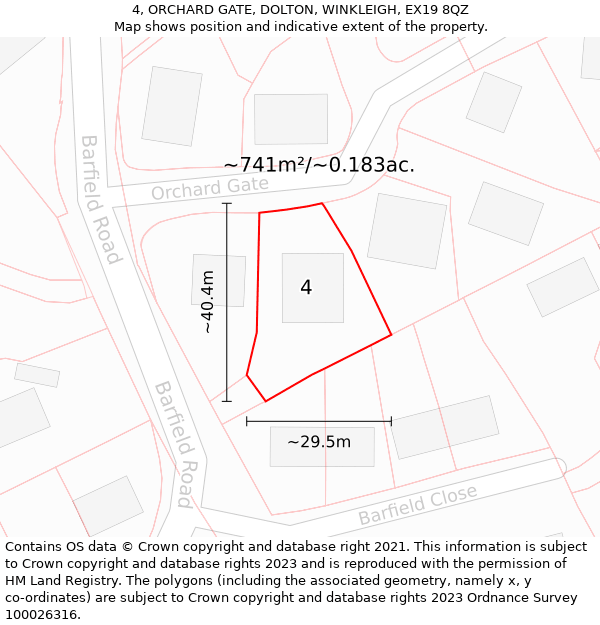 4, ORCHARD GATE, DOLTON, WINKLEIGH, EX19 8QZ: Plot and title map