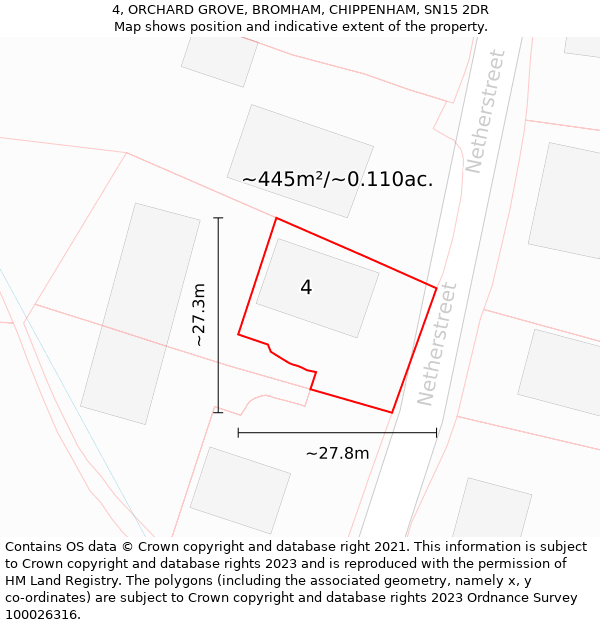 4, ORCHARD GROVE, BROMHAM, CHIPPENHAM, SN15 2DR: Plot and title map