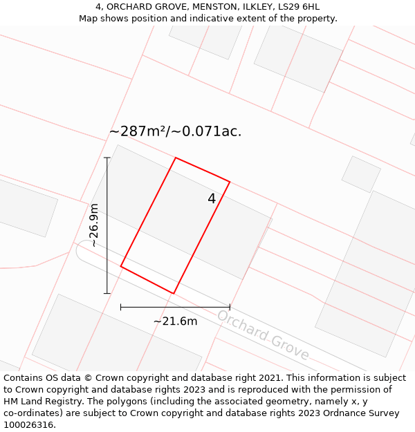 4, ORCHARD GROVE, MENSTON, ILKLEY, LS29 6HL: Plot and title map