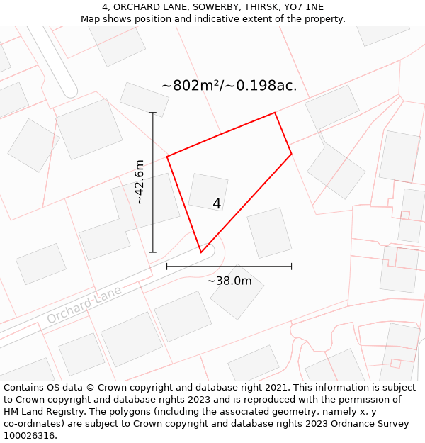 4, ORCHARD LANE, SOWERBY, THIRSK, YO7 1NE: Plot and title map