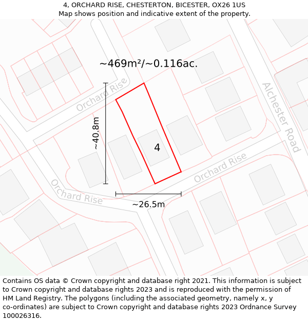 4, ORCHARD RISE, CHESTERTON, BICESTER, OX26 1US: Plot and title map