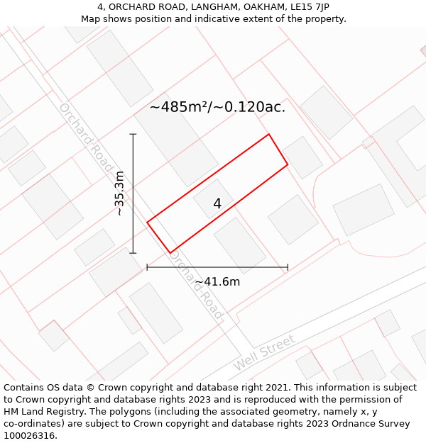 4, ORCHARD ROAD, LANGHAM, OAKHAM, LE15 7JP: Plot and title map