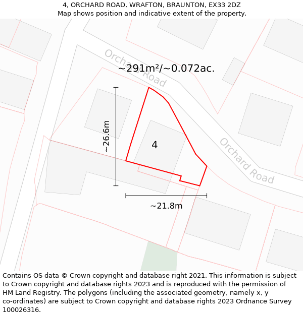 4, ORCHARD ROAD, WRAFTON, BRAUNTON, EX33 2DZ: Plot and title map