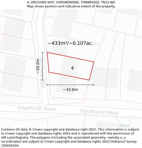 4, ORCHARD WAY, HORSMONDEN, TONBRIDGE, TN12 8JX: Plot and title map