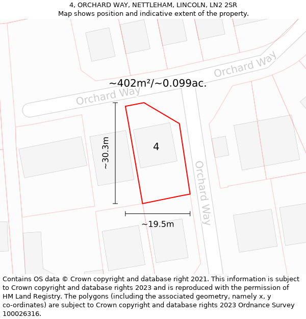 4, ORCHARD WAY, NETTLEHAM, LINCOLN, LN2 2SR: Plot and title map