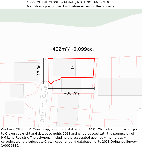 4, OSBOURNE CLOSE, WATNALL, NOTTINGHAM, NG16 1LH: Plot and title map