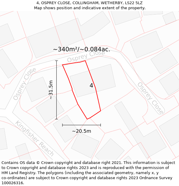 4, OSPREY CLOSE, COLLINGHAM, WETHERBY, LS22 5LZ: Plot and title map