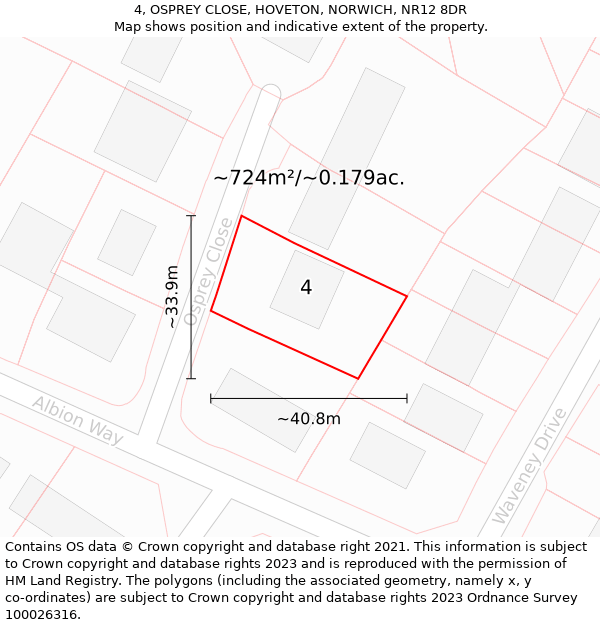 4, OSPREY CLOSE, HOVETON, NORWICH, NR12 8DR: Plot and title map