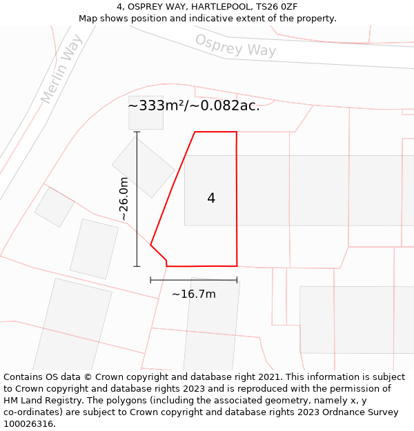 4, OSPREY WAY, HARTLEPOOL, TS26 0ZF: Plot and title map