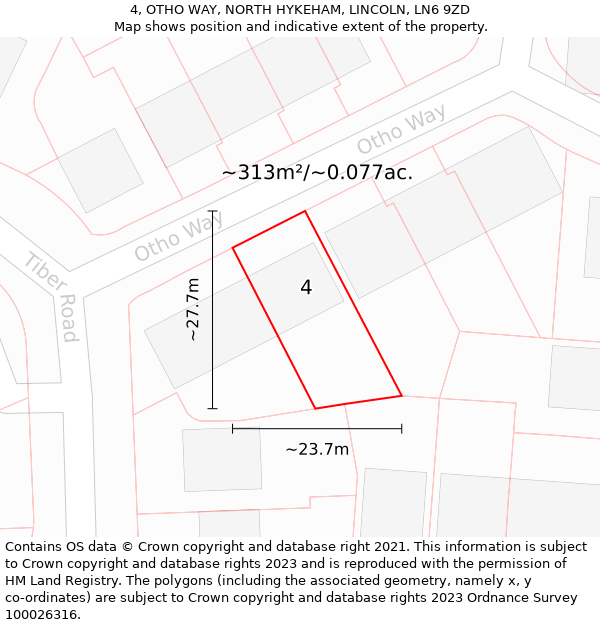 4, OTHO WAY, NORTH HYKEHAM, LINCOLN, LN6 9ZD: Plot and title map