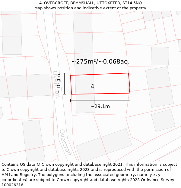 4, OVERCROFT, BRAMSHALL, UTTOXETER, ST14 5NQ: Plot and title map